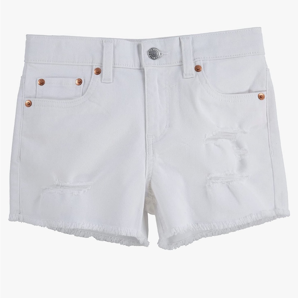 Levi's Girls' Girlfriend Fit white Denim Shorty Shorts